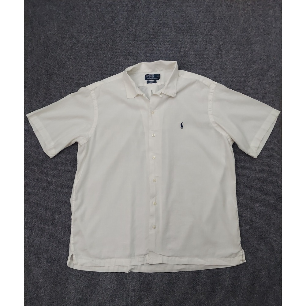Polo Ralph Lauren Shirt Mens XL White Curham Fit Linen Blend Camp  Button Beach